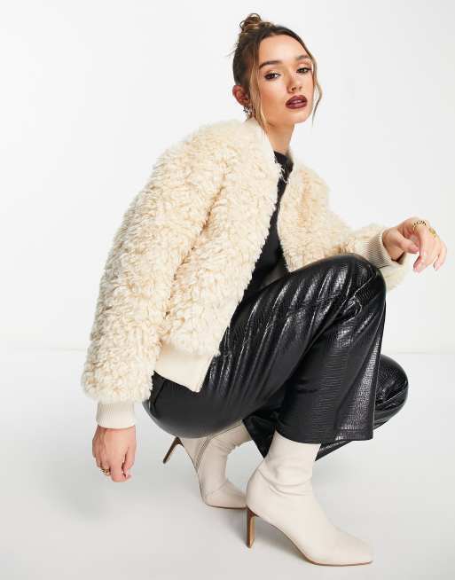 White fur bomber clearance jacket