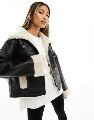 NA-KD faux fur bonded jacket in black - ASOS Price Checker
