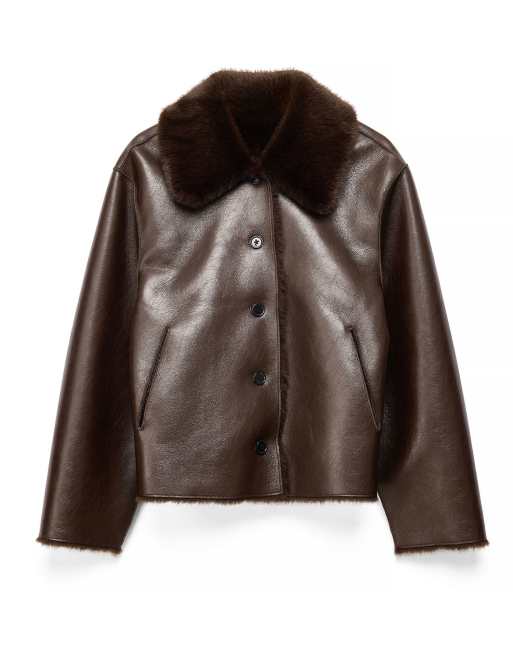 NA-KD Faux fur bonded reversible jacket in dark brown, 5 of 5