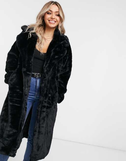 Asos black 2025 faux fur coat