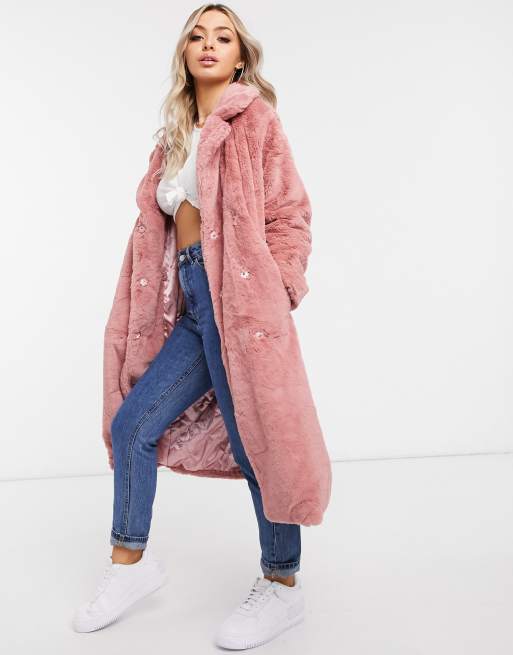 Dusty rose shop faux fur coat