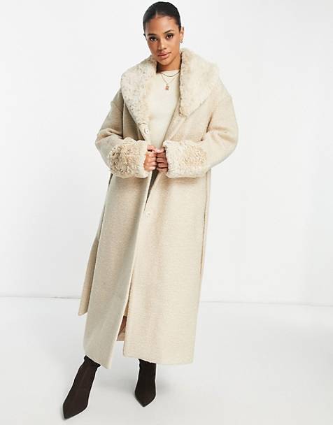 Women S Faux Fur Coats, Womens Faux Fur Collar Trench Coat