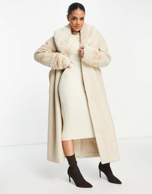 Beige fur trim online coat