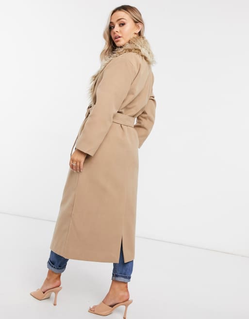 Camel coat clearance with fur collar