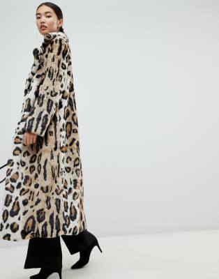 leopard print full length coat