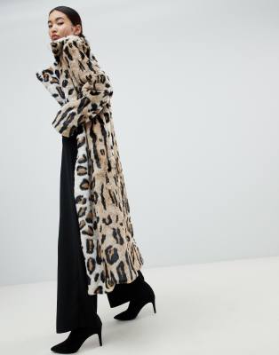 leopard print full length coat