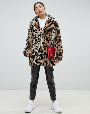 short faux fur leopard print jacket