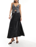 [NA-KD] NA-KD faux leather flowy midi skirt in black 34 Black