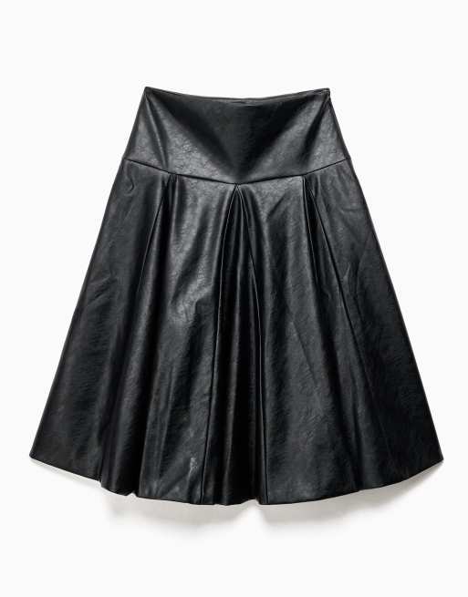 NA-KD Faux leather insert midi skirt in black, 5 of 5