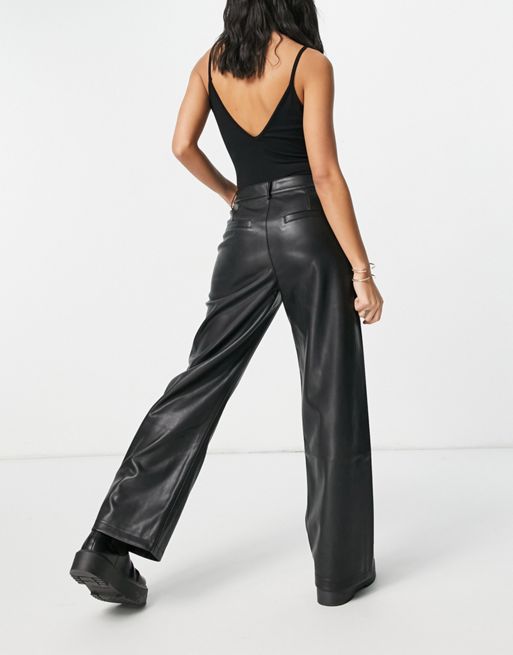 Faux Leather Kick Flare Trousers