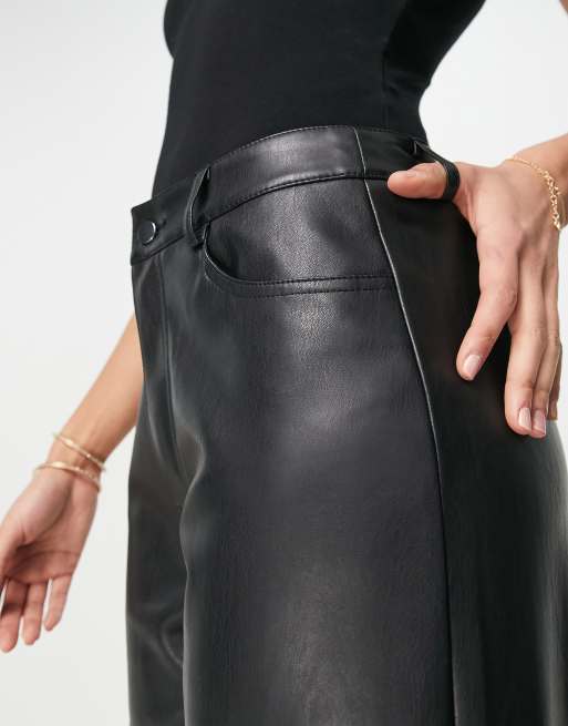 Faux Leather Kick Flare Trousers