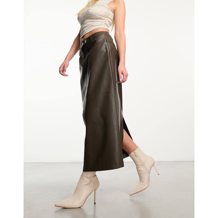 Faux leather outlet skirt olive