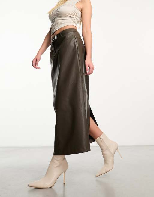 Leather midi skirt clearance asos