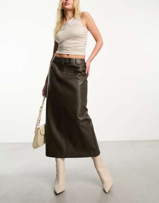 Faux leather skirt olive best sale