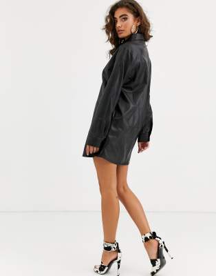 faux leather mini shirt dress