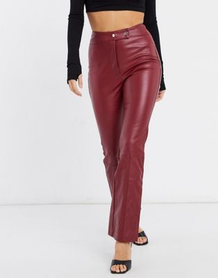 NA-KD button front faux-leather pants in burgundy