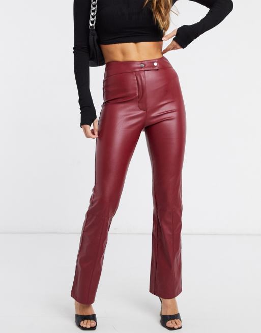 NA-KD button front faux-leather pants in burgundy