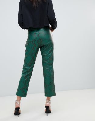 green faux leather pants