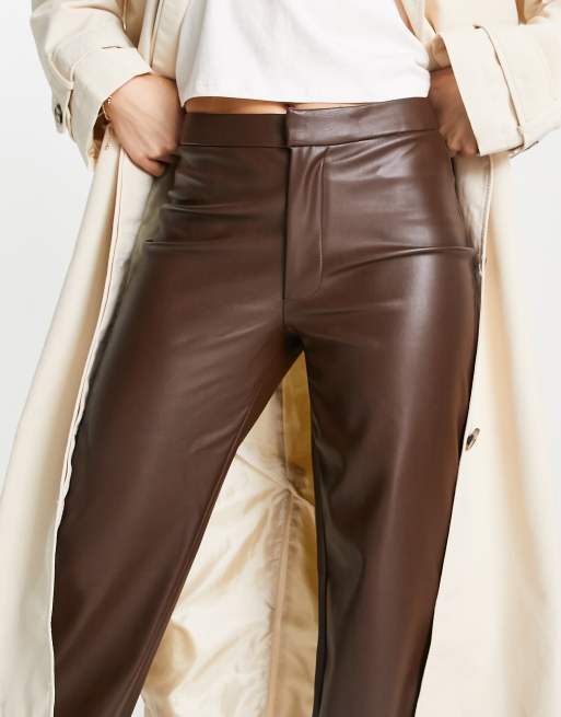 NA-KD x Stephsa straight leg faux leather pants in brown