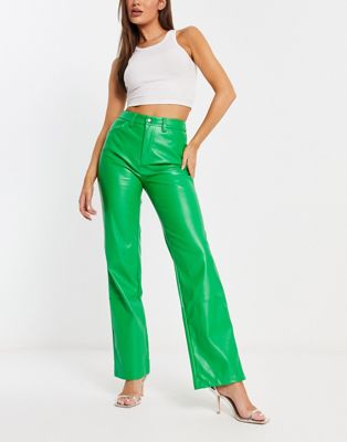 NA-KD faux leather straight leg trousers in green - ASOS Price Checker