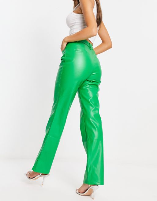 NA-KD faux leather straight leg pants in green