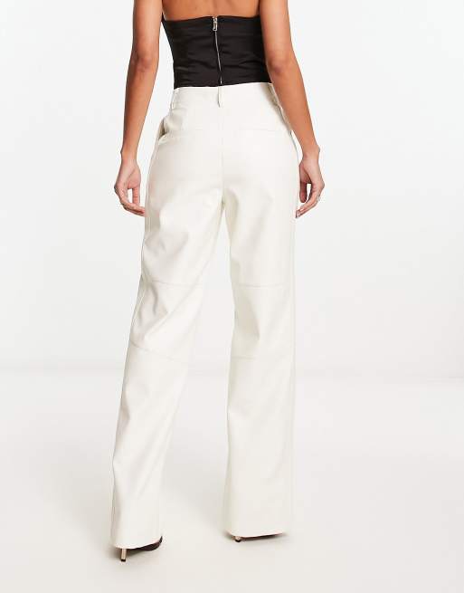 NA-KD faux leather straight leg pants in off white ASOS