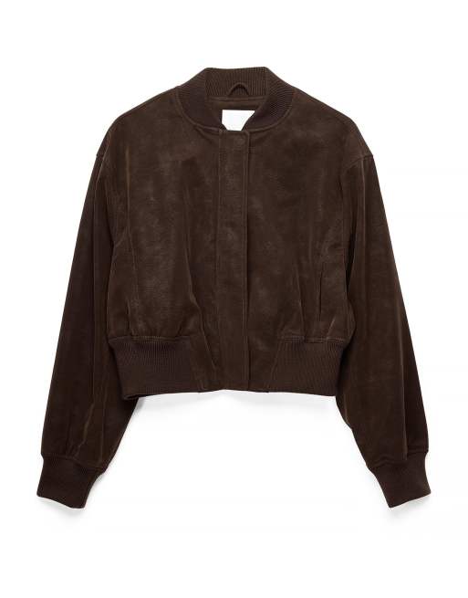 NA-KD Faux suede bomber jacket in dark brown, 5 of 5