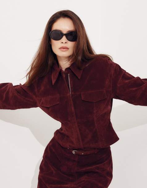 NA-KD Faux suede heavy shirt in wine red - view 1