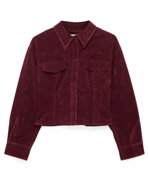 NA-KD Faux suede heavy shirt in wine red, 5 of 5