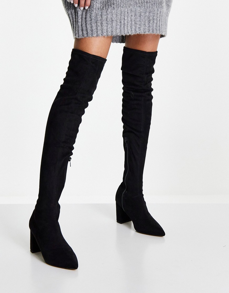 NA-KD FAUX SUEDE OVER-THE-KNEE BOOTS IN BLACK