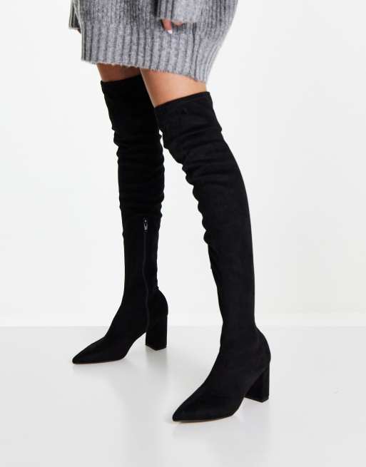 black faux suede over the knee boots