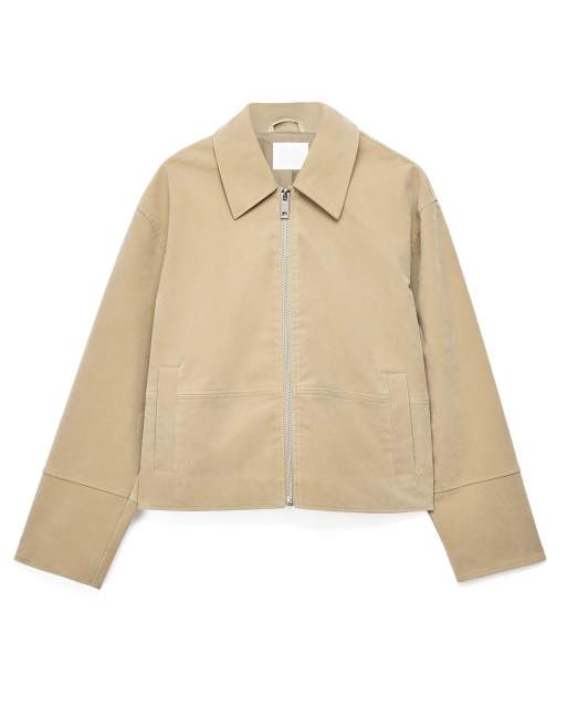NA-KD Faux suede zip jacket in beige, 5 of 5