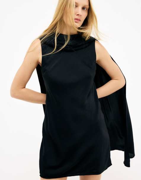 NA-KD Felicia wedin - scarf detail satin mini dress in black - view 1
