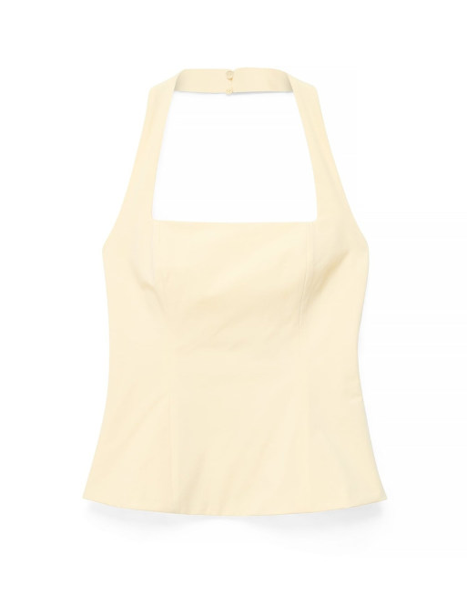 NA-KD Felicia wedin - tailored halterneck corset top in light yellow, 4 of 5