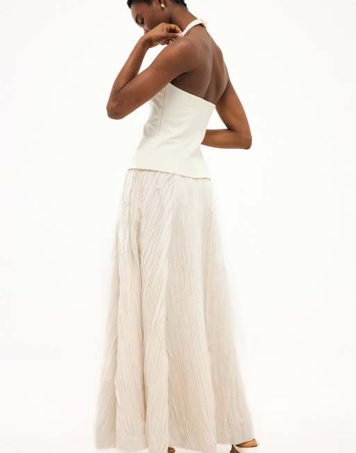 NA-KD Felicia wedin - textured a line maxi skirt in cream, 3 of 4
