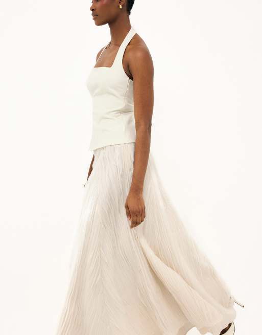 NA-KD Felicia wedin - textured a line maxi skirt in cream, 4 of 4