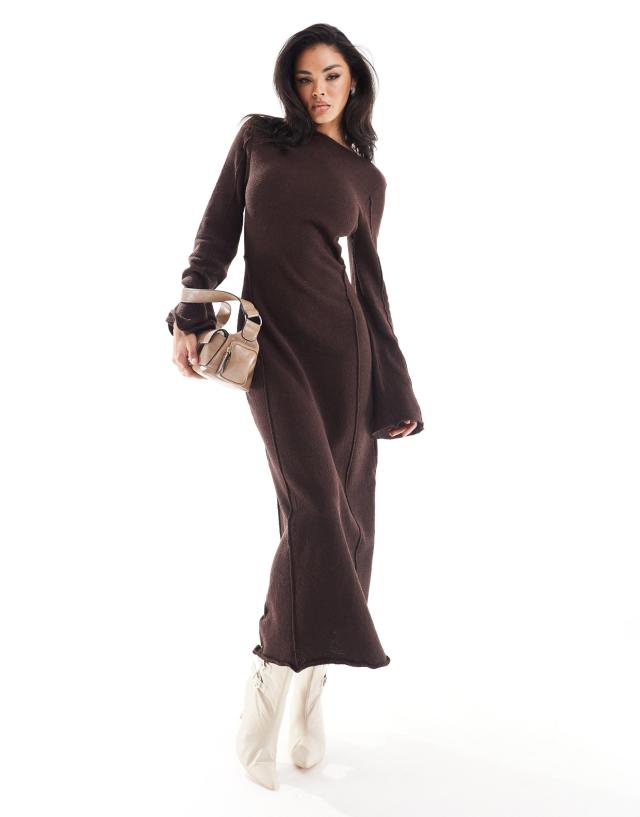NA-KD fine knit maxi dress in brown