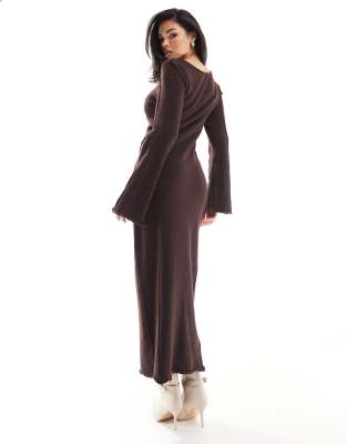 NA-KD fine knit maxi dress in brown | ASOS