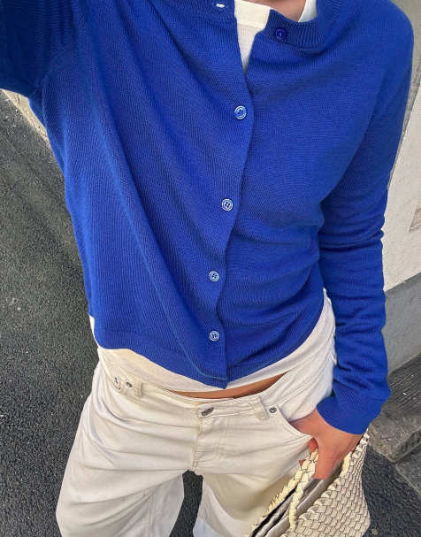 NA-KD Fine knitted cardigan in blue - view 1