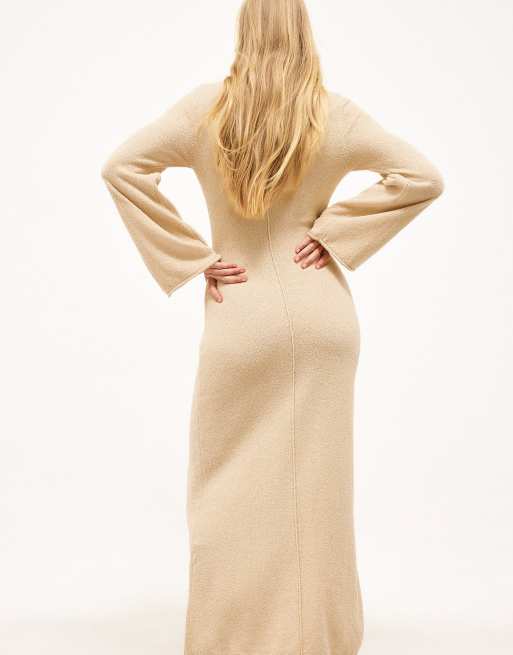 NA-KD Fine knitted maxi dress in beige, 2 of 5