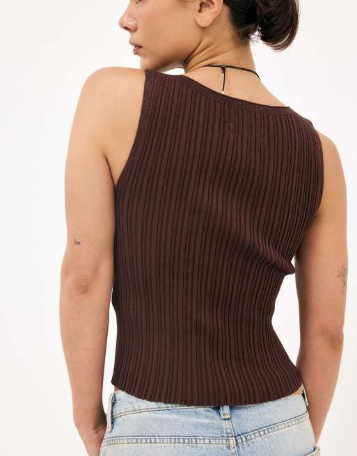 NA-KD Fine knitted sleeveless top in brown, 3 of 4