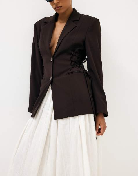 NA-KD Fitted lacing blazer in brown - view 1