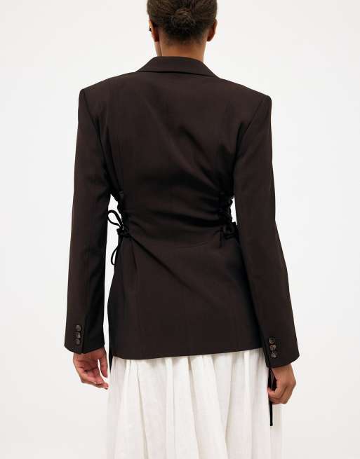 NA-KD Fitted lacing blazer in brown, 2 of 5