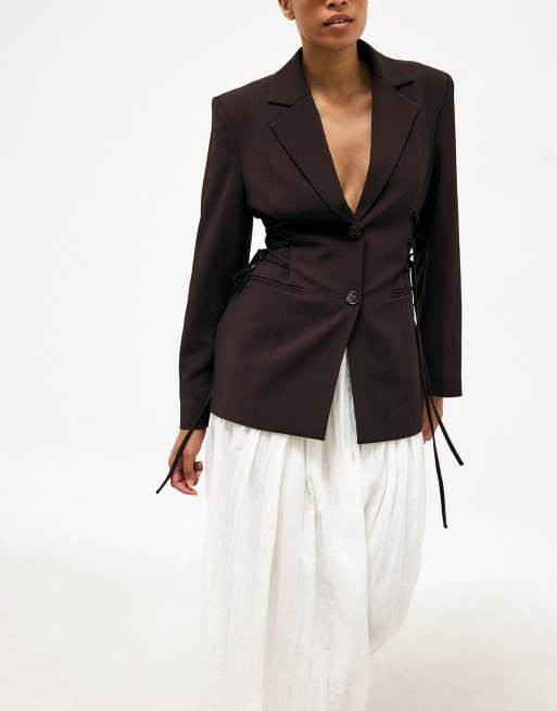 NA-KD Fitted lacing blazer in brown, 3 of 5