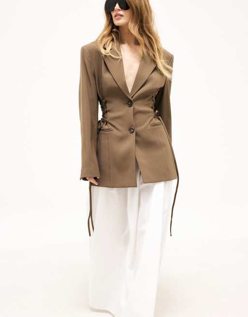 NA-KD Fitted lacing blazer in light brown, 3 of 5