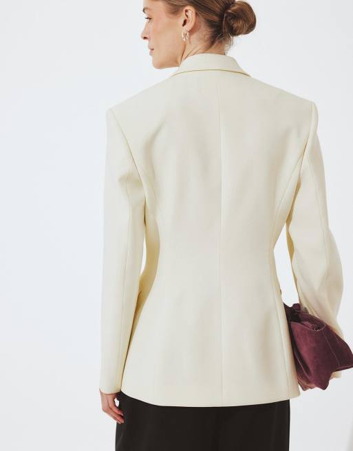 NA-KD Fitted overlap blazer in white, 4 of 4