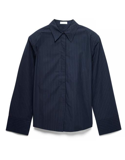 NA-KD Fitted shoulder pad shirt in blue stripe, 5 of 5