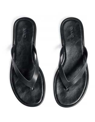 Flache Zehenstegsandalen in Schwarz Schwarz 41