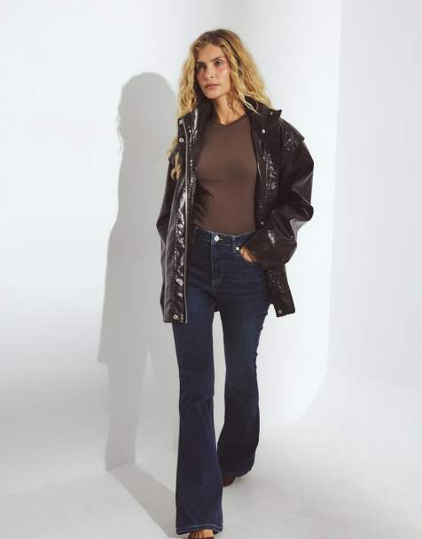 NA-KD Flared high waist stretch jeans in dark blue - view 1