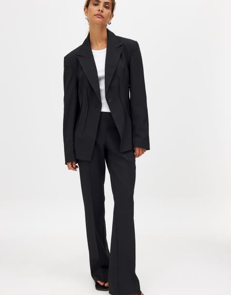 NA-KD Flared mid waist suit trouser in black - view 1